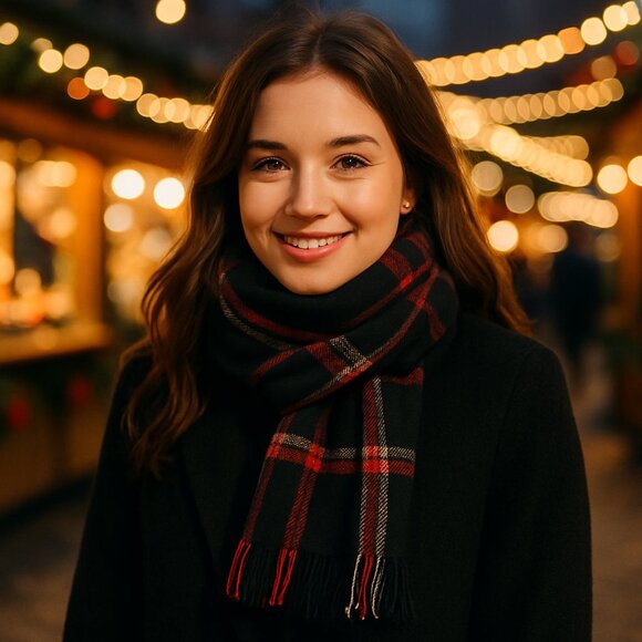 Black & Red Plaid Winter Scarf (Unisex) - Picture 1 of 10
